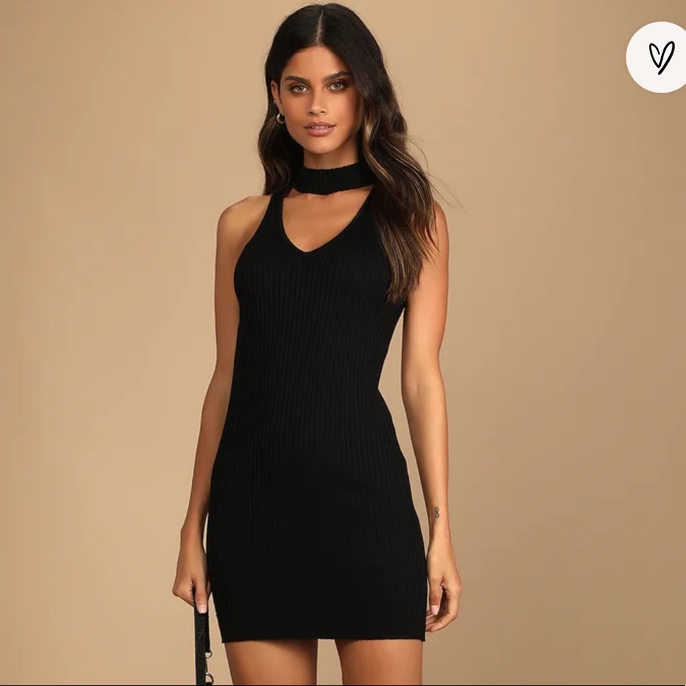 Black Ribbed Knit Mock Neck Sleeveless Mini Dress